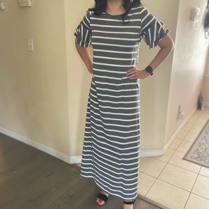 Gray and White Striped Dress